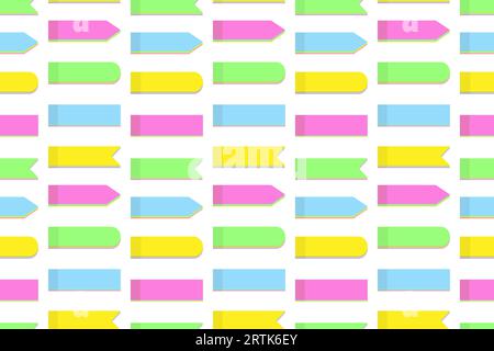 Seamless pattern of colorful office paper note stickers of various shapes in trendy bright hue. Isolate. Vector abstract backdrop texture. EPS. Design for wrapping, wallpaper or poster, banner, cards Stock Vector
