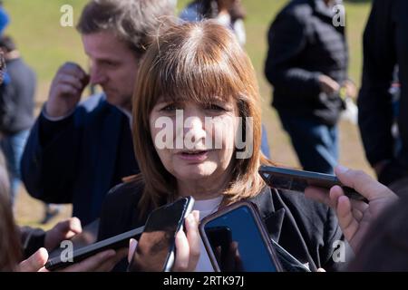 Buenos Aires, Argentina, 13th September, 2023. The candidate for President of the political coalition Juntos por el Cambio (Together for Change), Patricia Bullrich, presented new leaders of the coalition at an event in the neighborhood of Belgrano. In the photo: Patricia Bullrich talking to the media. (Credit: Esteban Osorio/Alamy Live News) Stock Photo