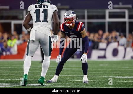 New England Patriots cornerback Christian Gonzalez during an NFL preseason  football game against the Houston Texans at Gillette Stadium, Thursday,  Aug. 10, 2023 in Foxborough, Mass. (Winslow Townson/AP Images for Panini  Stock