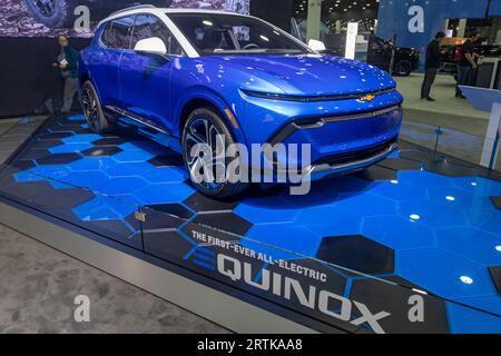 Detroit, Michigan, USA. 13th Sep, 2023. The 2024 electric Chevrolet Equinox on display at the North American International Auto Show. Credit: Jim West/Alamy Live News Stock Photo
