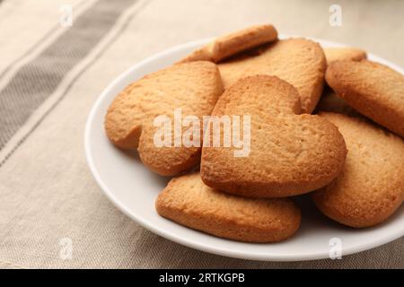 Heart shaped Danish butter cookies on table, closeup Stock Photo