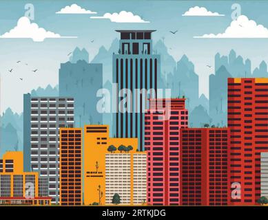 Urban landscape background with high skyscrapers Stock Vector