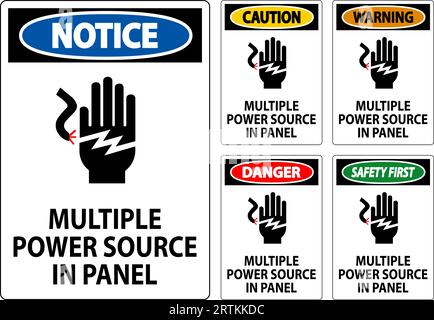 Danger Sign Multiple Power Source In Panel Stock Vector