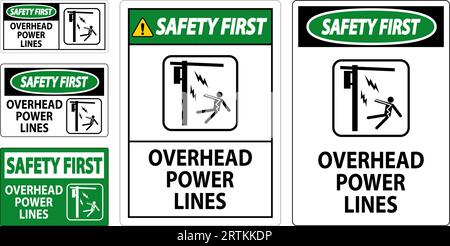 Safety First Sign Overhead Power Lines Stock Vector