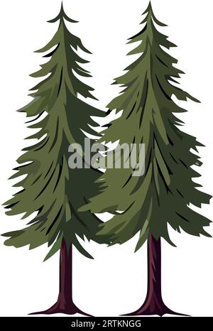 two pines trees plants forest Stock Vector