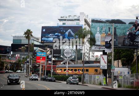 Billboards featuring Kim Kardashian and George Clooney on the Sunset Strip, West Hollywood, Los Angeles, California, USA Stock Photo