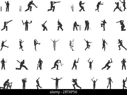 Cricket players silhouette, Cricket silhouette, Cricket player silhouette collection, Cricket svg , Criket player vector set Stock Vector