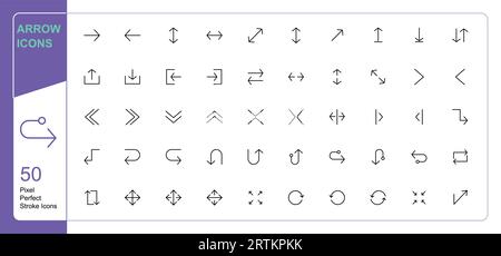 Modern Arrow icon 50 set single stroke vector collection expandable and color changeable pixel perfect arrow sets Stock Vector