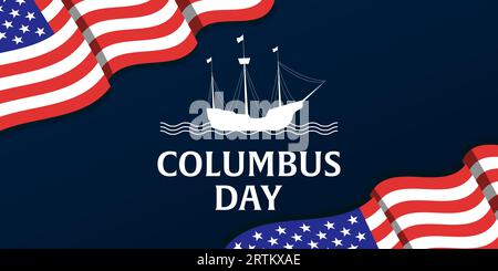 happy columbus day illustration horizontal banner with american flag Stock Vector