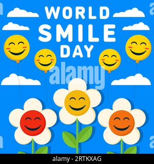 vector design world smile day illustration with smile flowers face Stock Vector