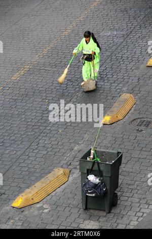 Mexico City, Mexico - August 23, 2023: Workforce of Mexican Garbage and Recyclable Material Collectors works on the streets of the capital Stock Photo