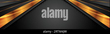 Black and bronze stripes on dark perforated background. Vector header banner design Stock Vector