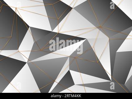 Golden polygonal outline lines texture on black and grey background. Vector modern digital art design Stock Vector