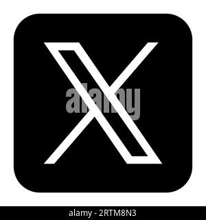 X, former Twitter, social media app icon. Black silhouete square with rounded corners shape vector illustration. Stock Vector