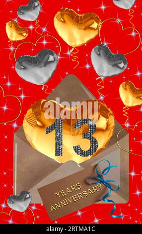 3d illustration of a 13 anniversary. golden numbers on a festive ...