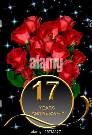 3d illustration,  17 anniversary. golden numbers on a festive background. poster or card for anniversary celebration, party Stock Photo