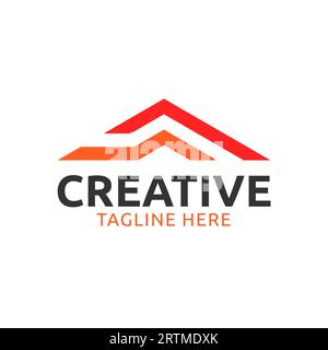 Simple house roof logo with two colors red and orange. Stock Vector