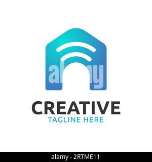 A smart home home logo with blue gradient color Stock Vector