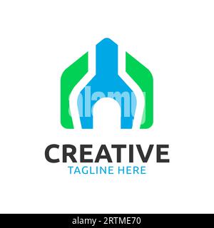SImple house logo with two colors blue and green. Stock Vector