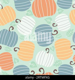 Seamless pattern with pumpkins. Autumn background with pumpkins and leaves. Vector illustration. Stock Vector