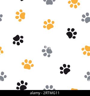 Pet paw print seamless pattern. Vector illustration with cat or dog paw on white background. Stock Vector