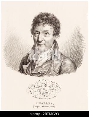 Jacques Charles, Portrait, of the, French, hydrogen balloon pioneer, Jacques Alexandre César Charles, (1746-1823), engraving by Julien-Léopold Boilly, 1820 Stock Photo