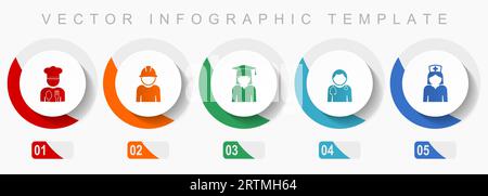 Human resources icon set, miscellaneous icons such as chef, worker, student, doctor and nurse, flat design vector infographic template, web buttons in Stock Vector