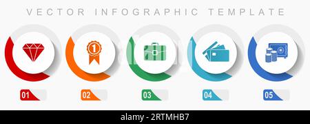 Shopping icon set, miscellaneous icons such as diamond, badge, case, credit card and money, flat design vector infographic template, web buttons in 5 Stock Vector