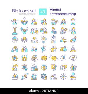Editable multicolor big icons for mindful entrepreneurship Stock Vector