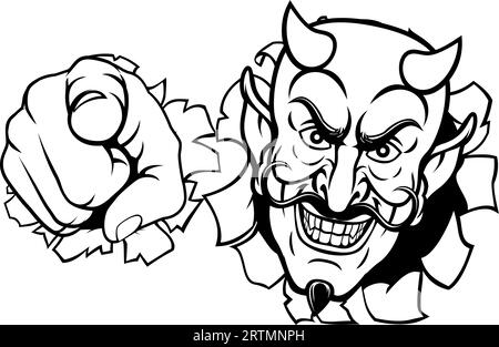 Devil Satan Mascot Cartoon Character Pointing Stock Vector