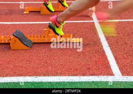 start of a hundred meters race Stock Photo