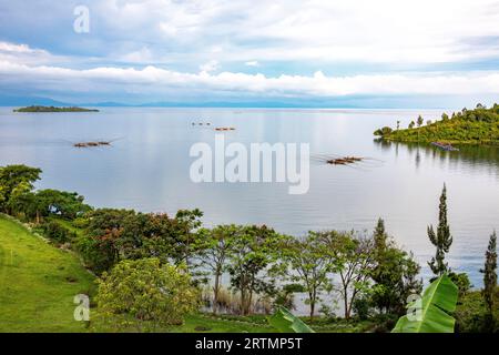 Fishing boats on Kivu lake, Karongi, Rwanda Stock Photo