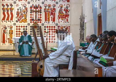 Sunday mass in Keur Moussa benedictine abbey church, Keur Moussa, Senegal. Stock Photo