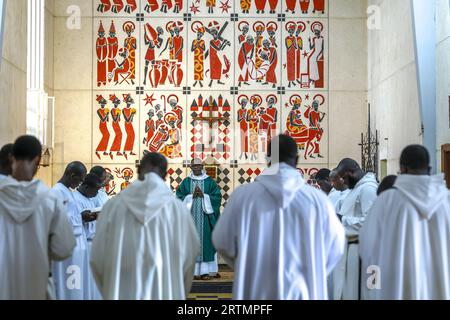 Morning prayer in Keur Moussa benedictine abbey, Keur Moussa, Senegal. Stock Photo