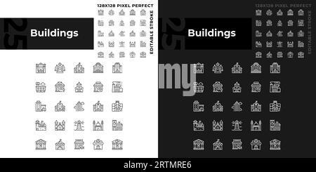 Editable pixel perfect building icons set Stock Vector