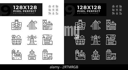 Editable pixel perfect building icons Stock Vector