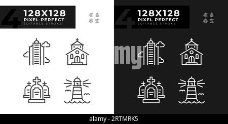 Pixel perfect building icons set Stock Vector