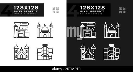 Editable pixel perfect building icons set Stock Vector