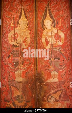 Bangkok National Museum.  Thailand Buddhism old antique vintage angels mural painting in Buddaisawan chapel.  Thailand. Stock Photo