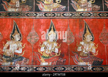 Bangkok National Museum.  Thailand Buddhism old antique vintage angels mural painting in Buddaisawan chapel.  Thailand. Stock Photo