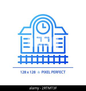 2D blue gradient thin line railway station icon Stock Vector