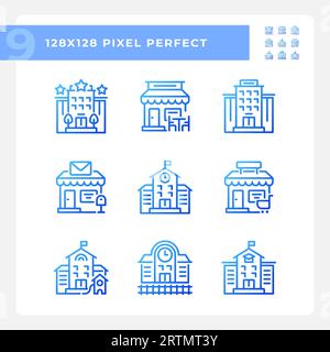 Set of pixel perfect blue gradient building icons Stock Vector