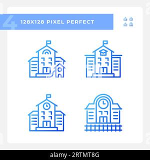 Pixel perfect thin line blue gradient building icons Stock Vector
