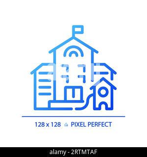 2D blue gradient thin line building with flag icon Stock Vector