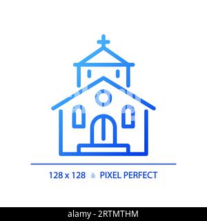 2D blue gradient thin line church icon Stock Vector