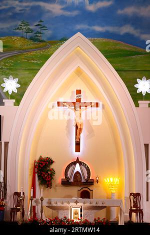 Catholic church.  Sunday mass. Priest at eucharist celebration. Dalat. Vietnam. Stock Photo