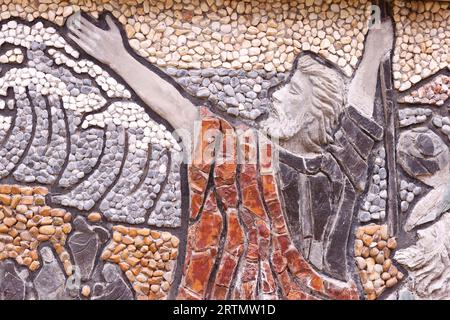 Thanh Mau catholic church. the Crossing of the Red Sea C Moses leading Israelites through the Sea of Reeds.  Vietnam. Stock Photo