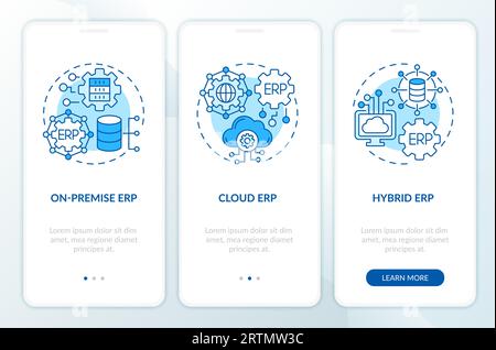 Walkthrough ERP with blue linear icons concept Stock Vector