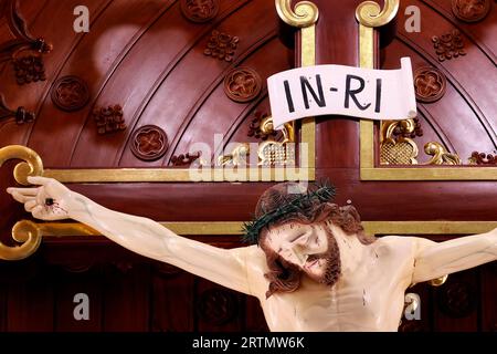 Song Vinh catholic church.  The crucifixion. Jesus on the cross. Vietnam. Stock Photo