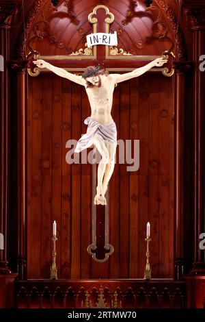 Song Vinh catholic church.  The crucifixion. Jesus on the cross. Vietnam. Stock Photo